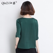 2017夏季新款女装中老年重磅真丝上衣短袖纯色宽松桑蚕丝妈妈T恤